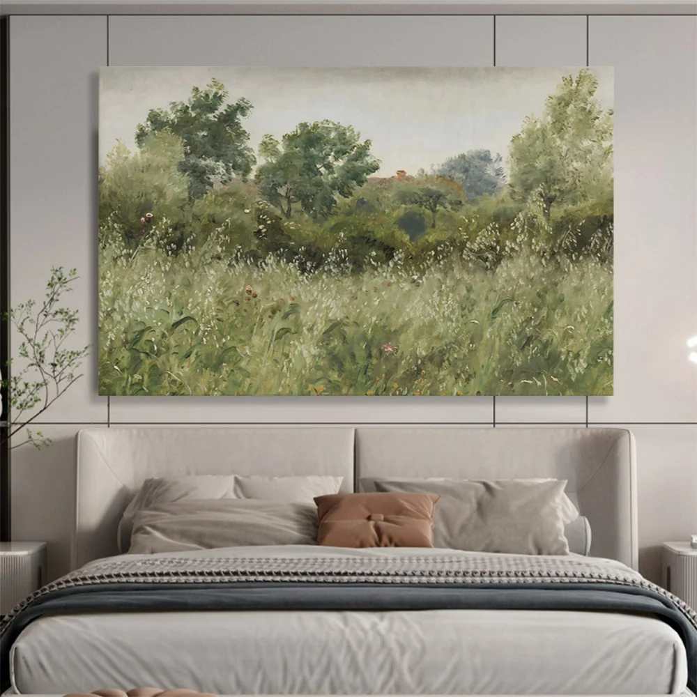 Green Hand-Painted Living - big canvas print for farmhouse decor
